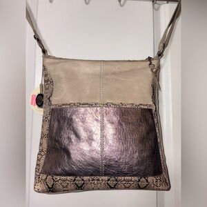 The Sak Leather Crossbody Snake Print Metallic Bag